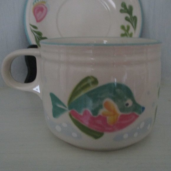 Set of 4 Barrier Reef Cup & Saucers by Studio Nova Fish Seashells - Picture 6 of 10